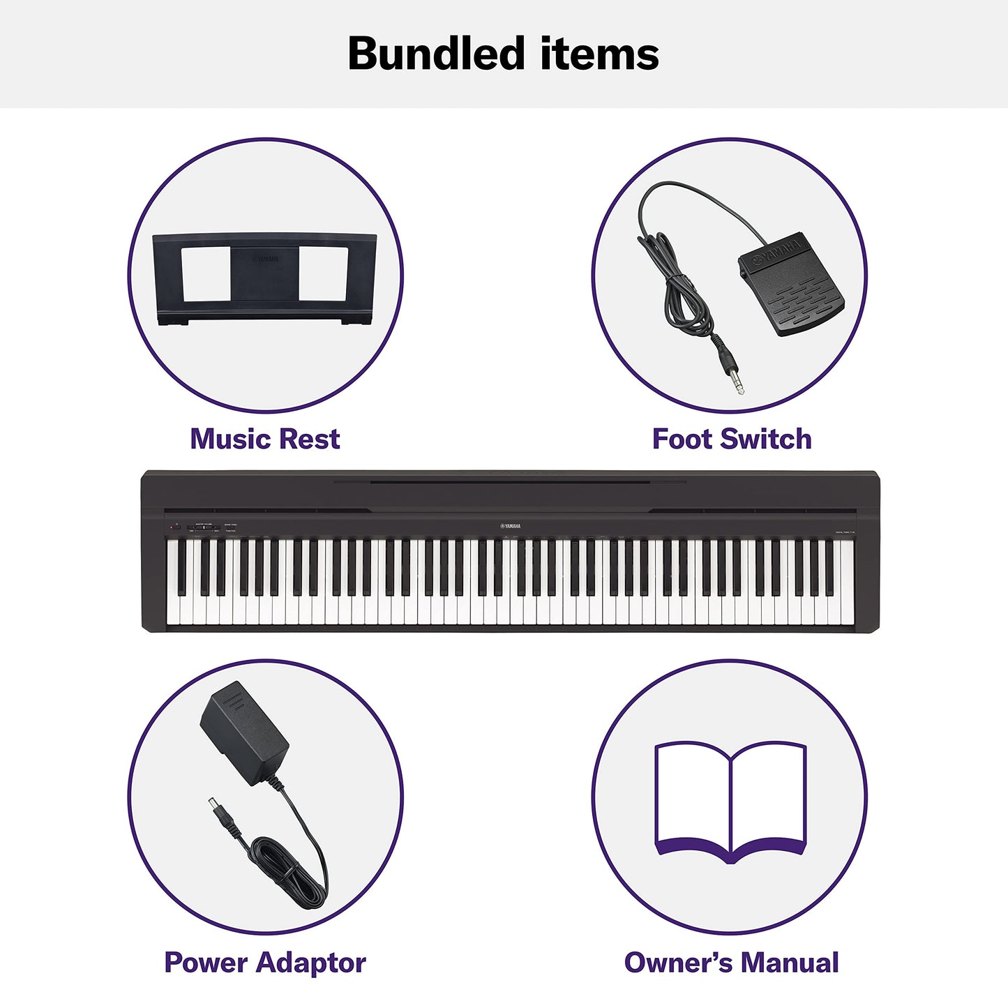 Yamaha 88-Key Weighted Portable Digital Piano Keyboard with Music Rest, Sustain Foot Switch, Built-in Speakers, USB Connectivity, Black (P45B)