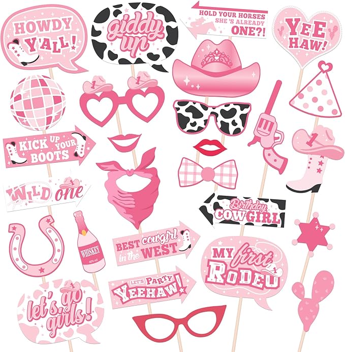 Western Themed Photo Booth Props - 27 Pcs Let's Go Selfie Props Favors Supplies - Country Wild West Centerpiece Sticks - M...