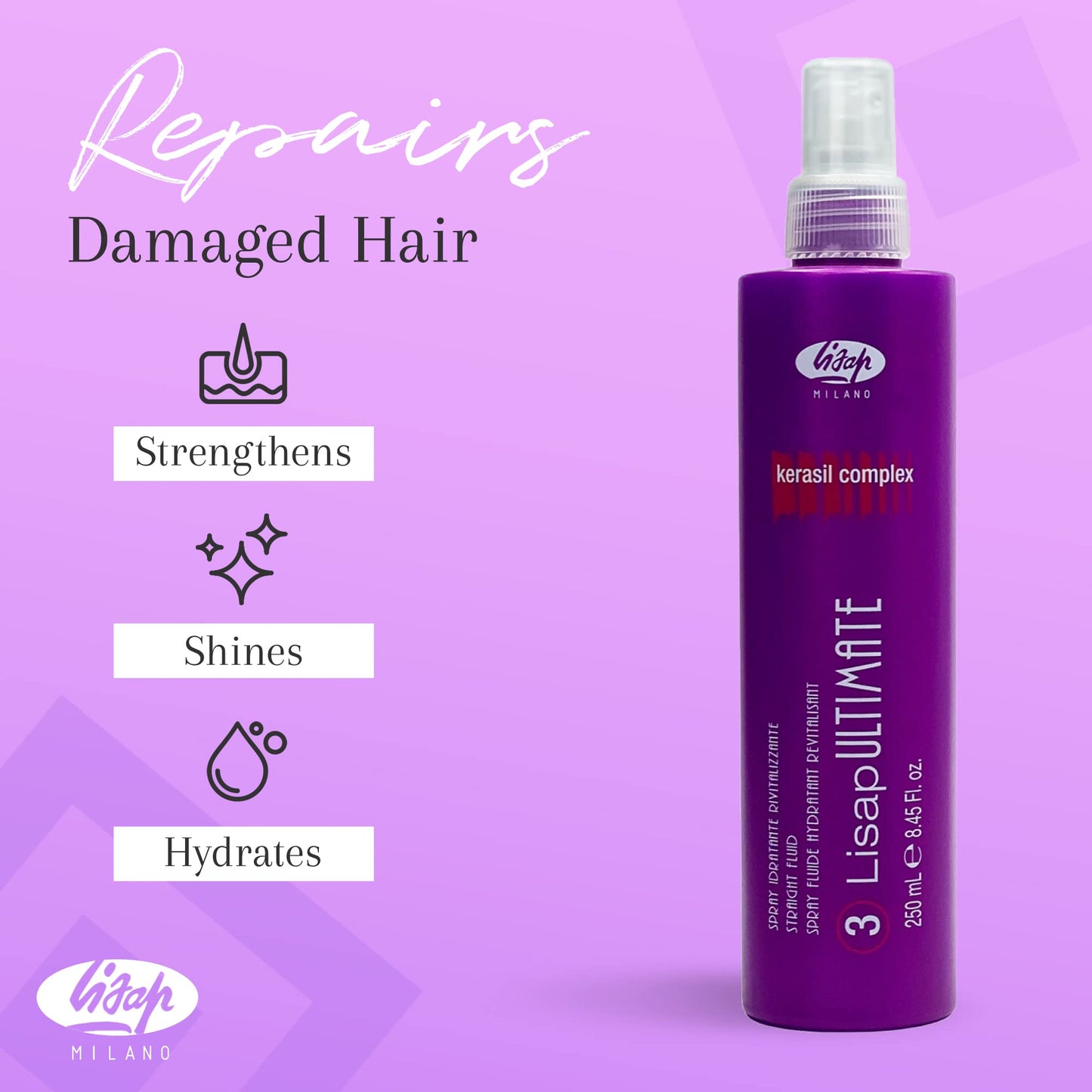 Lisap Ultimate Straight Fluid, Straightening Spray for Frizzy Hair, Smoothening & Heat Protectant Formula, Damage & Heat Protect