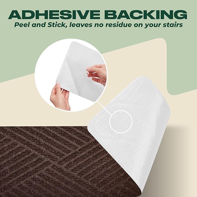 MBIGM 8 X 30inches, 15 in Pack, Non-Slip Carpet Stair Treads Non-Skid Safety Rug Slip Resistant Indoor Runner for Kids Elders and Pets with Reusable Adhesive, Brown Weave
