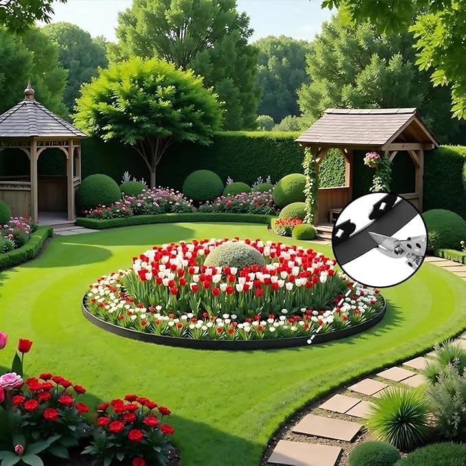 114FT Plastic Garden Edging, 3 Inch Tall Landscape Edging Kit, Plastic Edging for Landscaping with 175 Pcs Metal Spikes, Tool-Free Lawn Edging for Flower Beds, Yard, Paving, Pathway