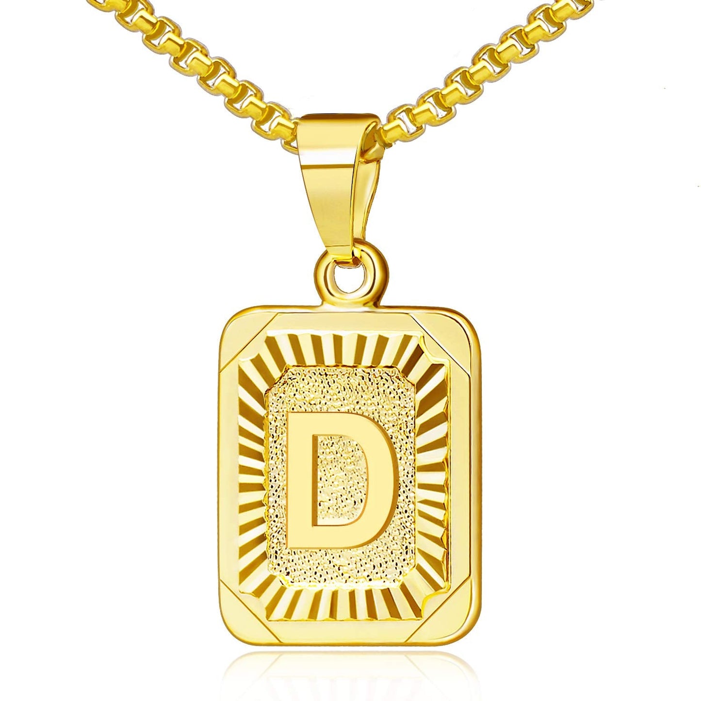 JSJOY Gold Initial Necklace for Men Women, Gold Suqare Initial Pendant Necklaces for Men Monogram Letter D Necklace with Initial