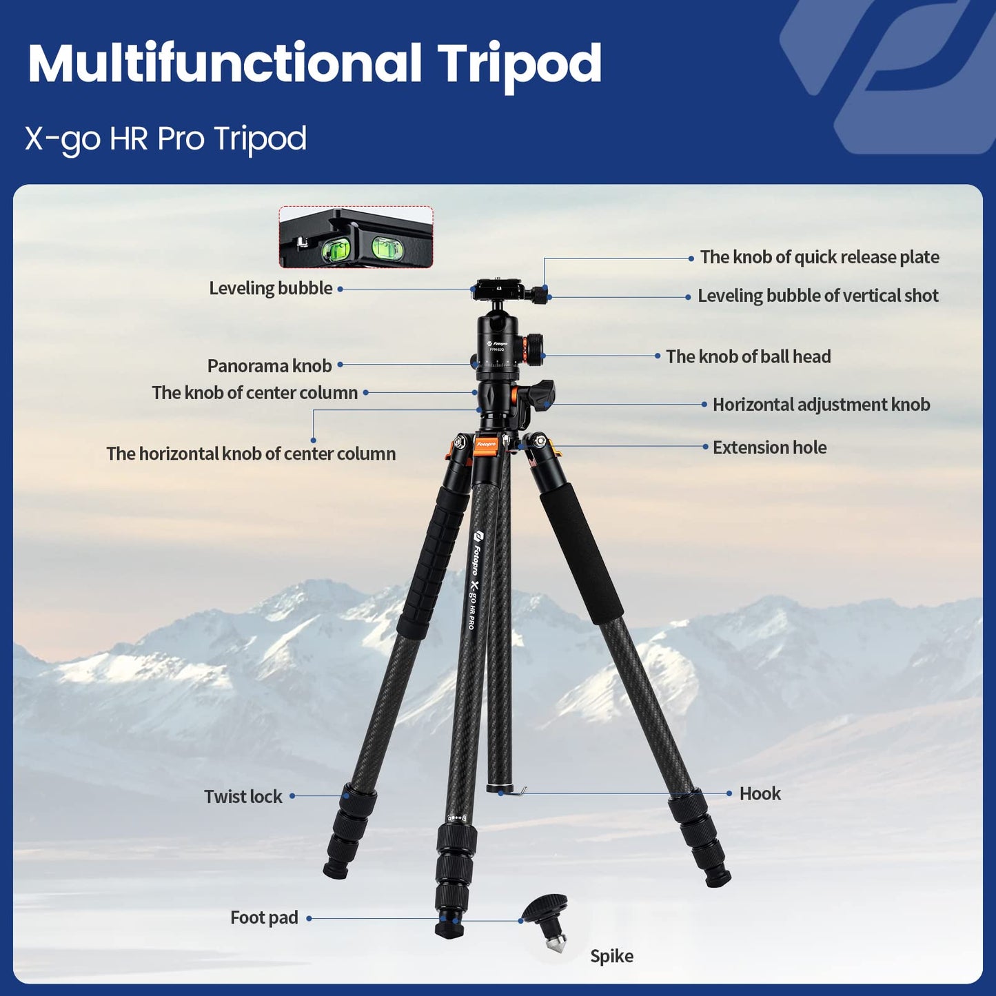 Fotopro Carbon Fiber Horizontal Tripod, 75 Inch Camera Tripod with 360 Degree Ball Head Quick Release Plate for DSLR Video Camcorder, 2-in-1 Tripods Monopod Max Load 22lbs
