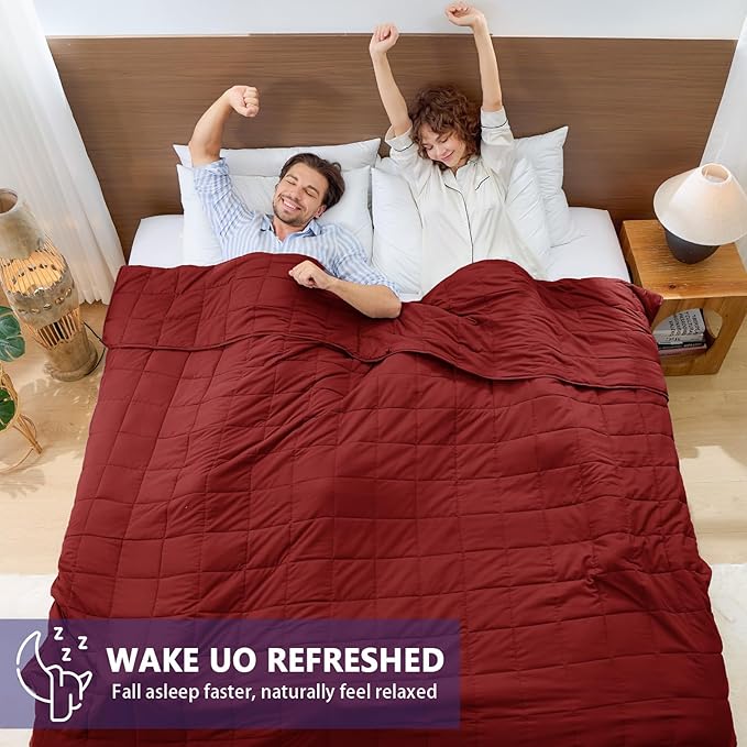 King Size Weighted Blanket for Adults (25 lbs, 80” x 87”, Red) Cooling Heavy Blanket for Sleeping Perfect for 240-260 lbs, Breathable Blanket for Adults & Couple All Season, Machine Washable
