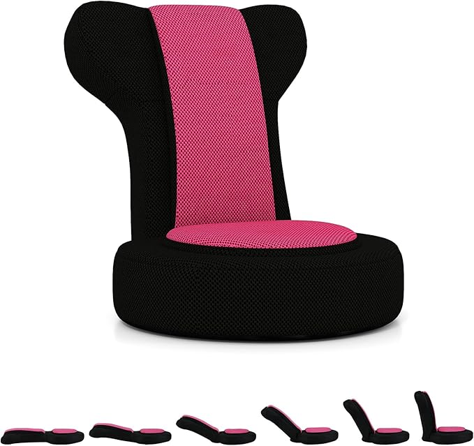 Giantex Floor Chair for Adults, Floor Gaming Chair with 5-Level Adjustable Backrest and 14 Headrest Positions, Breathable Mesh Cover, Seating Lounge Chair for Reading, Meditation, Watching TV (Pink)