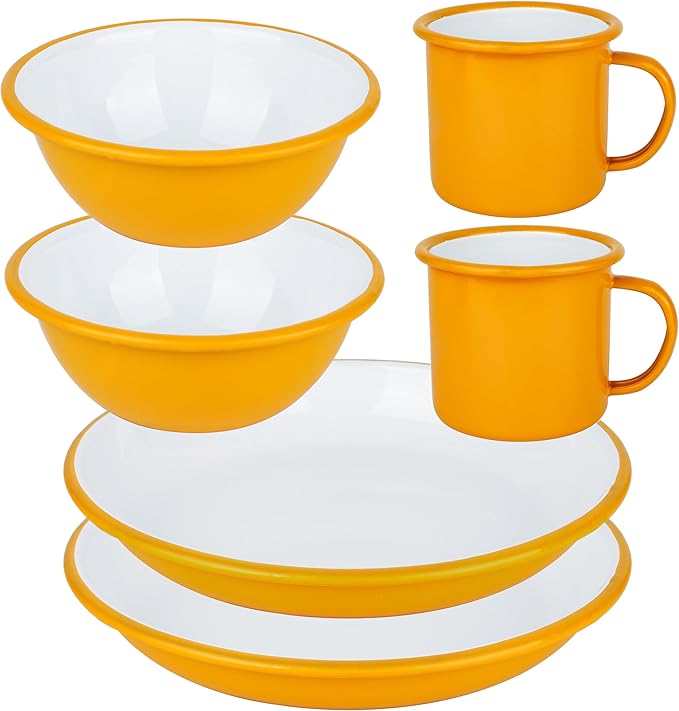 Lost & Found Cornwall 6 Piece Premium Enamelware Dining Set | 2* Bowls Deep Dish Plates Mugs | for Outdoor Camping Hiking ...