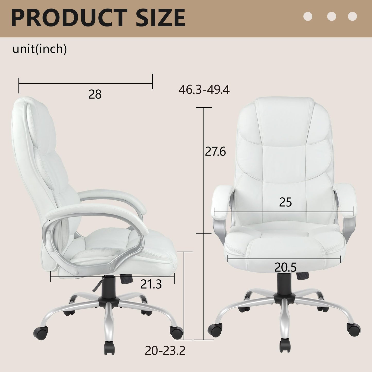 FDW Office Chair Computer High Back Adjustable Ergonomic Desk Chair Executive PU Leather Swivel Task Chair with Armrests Lumbar Support (Beige)