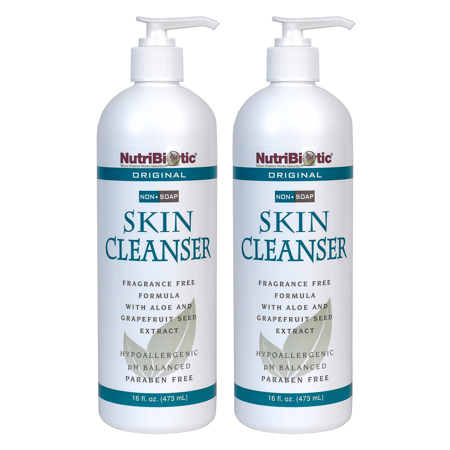 NutriBiotic Original Non-Soap Skin Cleanser, 16 Oz Twin Pack | Fragrance Free with GSE | pH Balanced, Hypoallergenic & Biodegrad