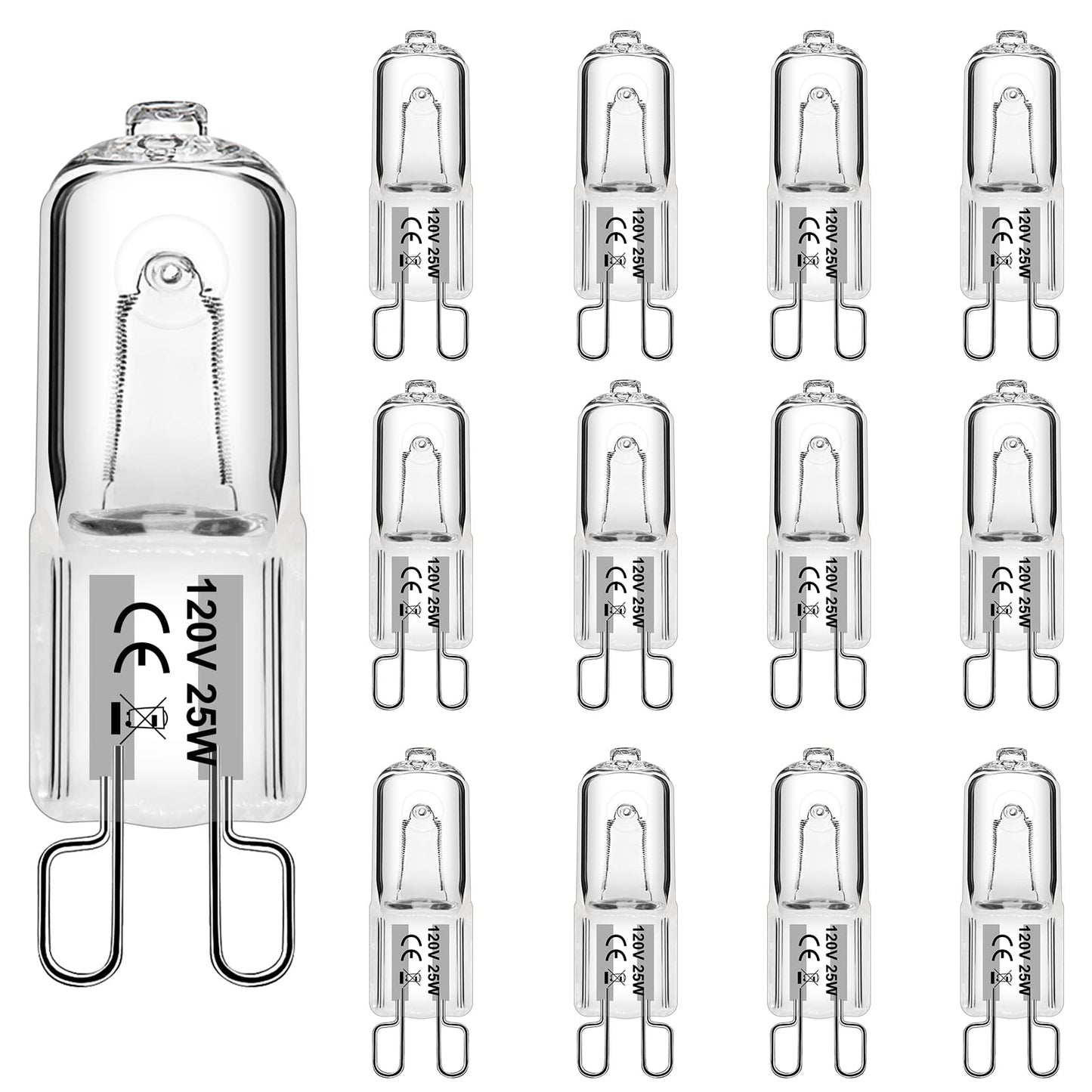 WeshLMPO G9 Bulb 25W G9 Halogen Light Bulbs 2 Pin for Range Hood Lights, Microwave Ovens, Bathroom Light Bulbs, Chandeliers 120V 2700K Warm White 12 Pack