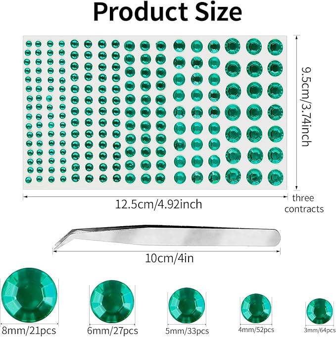 591pcs Face Gems Hair Gems Pearls, Self-Adhesive Face Jewels Eye Rhinestones 3/4/5/6/8 mm Face Gem Stick on, Halloween Makeup Gems Rave Accessories for Face Eyes Body Makeup (20.Dark Green)