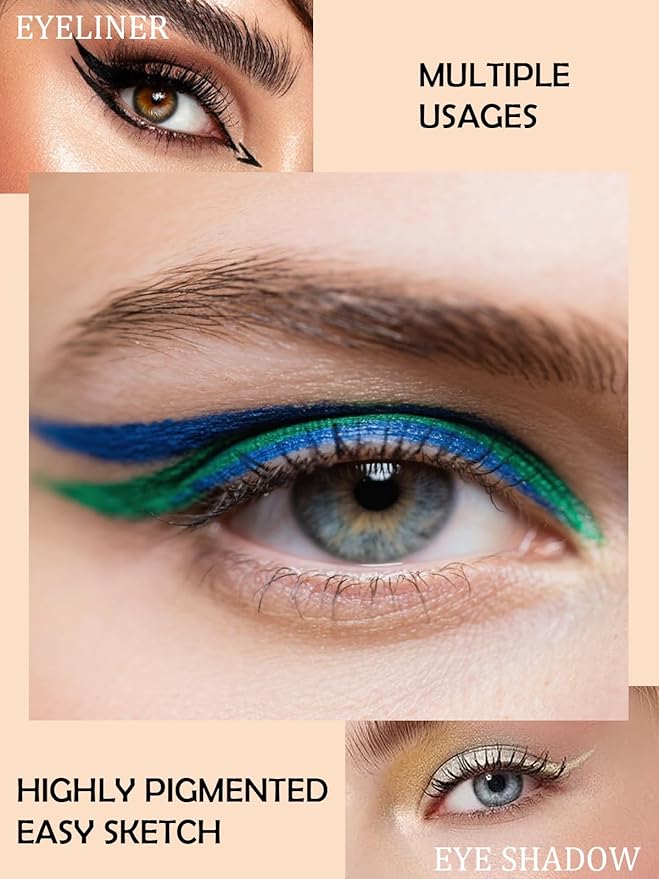 Blue Gel Glitter Eyeliner Pencil, Metallic Waterproof Smudge-Proof Creamy Retractable Smooth Eye Liner pencil, Hypoallergenic Long Lasting Eyeliner Brightener Pen Crayon Eye Makeup Gift for Women#08