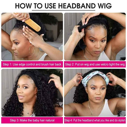 Celiarita Headband Wig Deep Wave Human Hair Wigs 22 inch Glueless None Lace Front Wigs Machine Made Virgin Curly Human Hair Wigs for Black Women Deep Wave Headband Wig Human Hair Natural Color