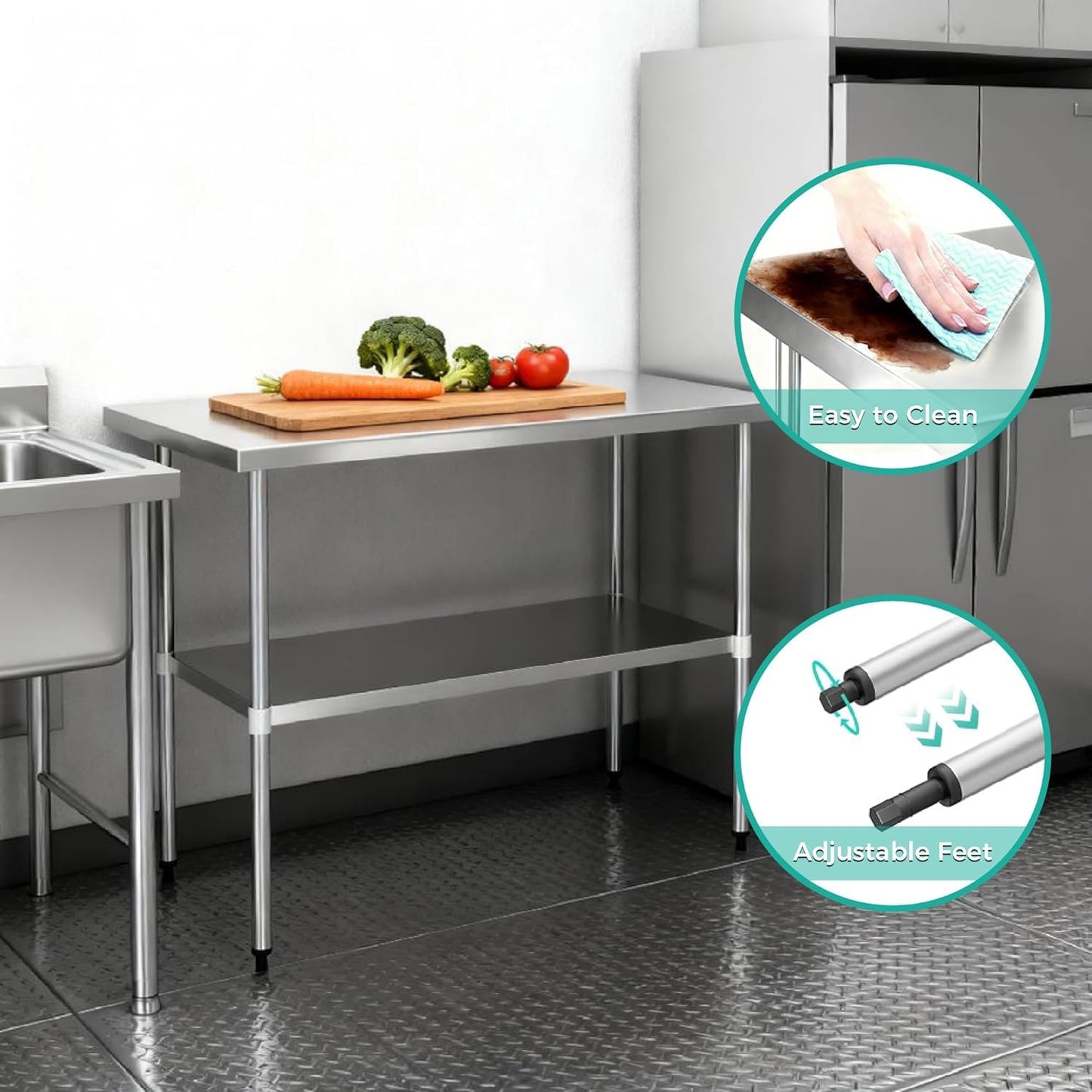 Okeyolive Stainless Steel Work Table 18 x 36 Inch, NSF Commercial Prep Table with Undershelf, Heavy Duty Food Prep Workstation