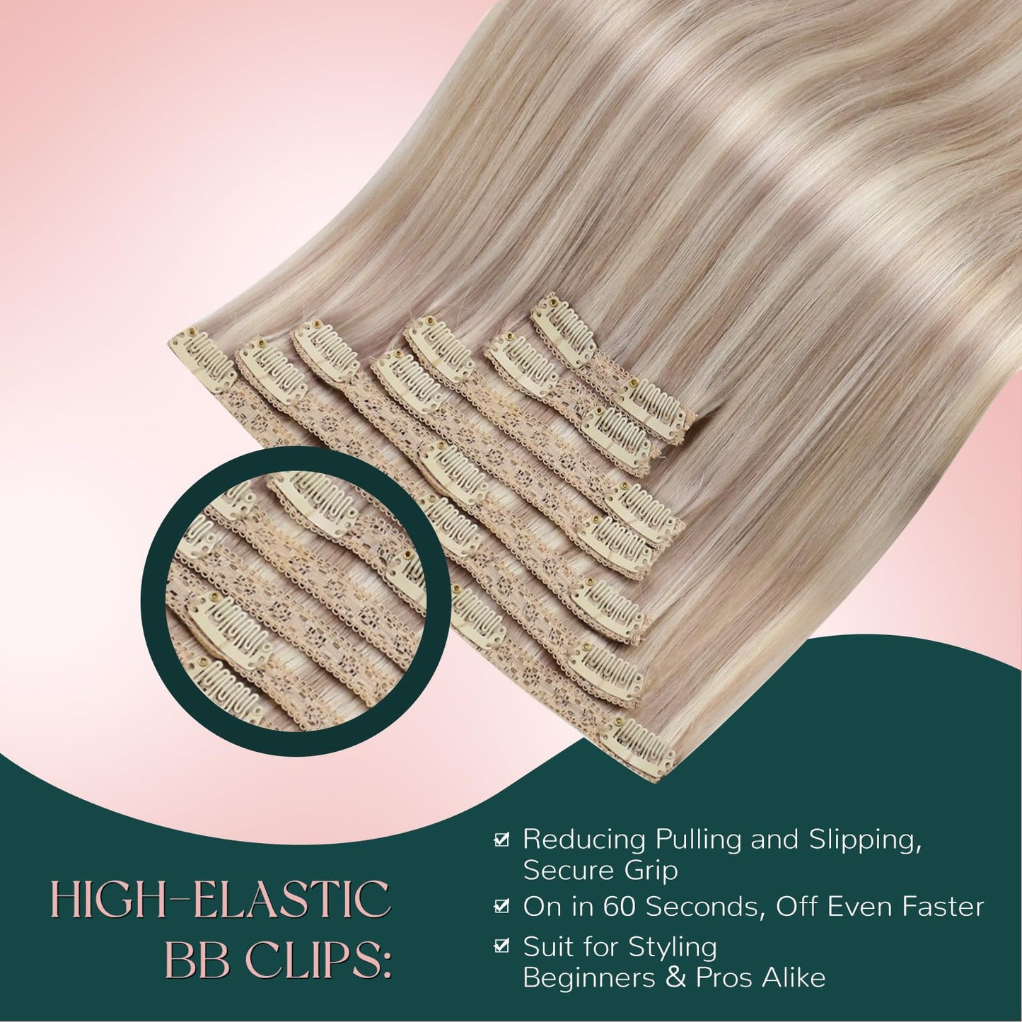 Easyouth Clip in Human Hair Extensions Highlight Remy Human Hair Extensions Clip ins Warm Ash Blonde Highlights Bleach Blonde Cl