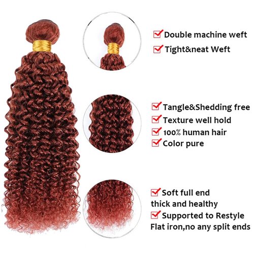 Fabimiya Human Hair Bundles Copper Red Brown 33# Jerry Curly 18 20 22 Inch Bundles Human Hair 100% Unprocessed Soft Sewn In Hair with Double Weft for Black Women