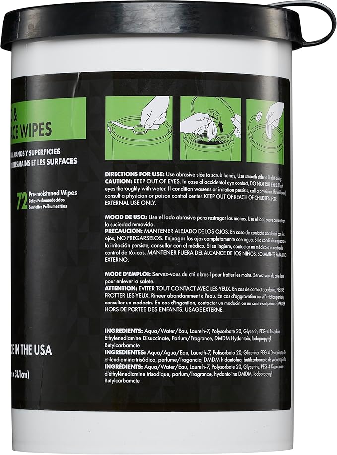 NatureGrit Hand & Surface Wipes: Mechanic Cleaning & Degreaser Sheets, Grime Removal, Hand Cleaner Towels for Mechanics, Workshop Use (Box of 6 canisters, 72ct/canister)