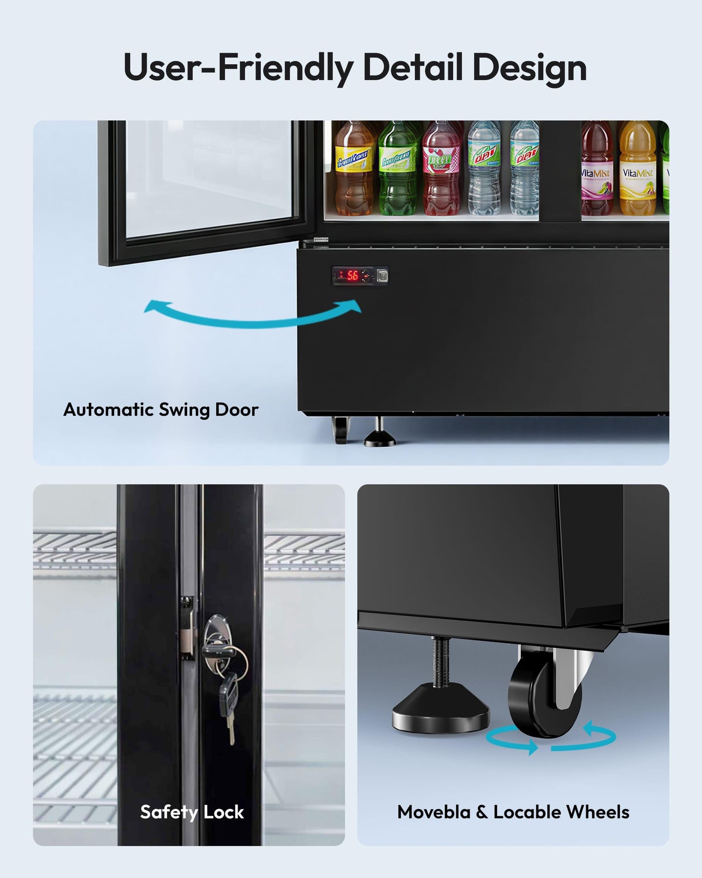 ICEVIVAL 21 cu.ft Commercial Refrigerators, Beverage Fridge with LED Light, 2 Glass Door Drink Merchandiser with 8 Adjustable Shelves, 32-50°F Digital Control ETL Certified Black