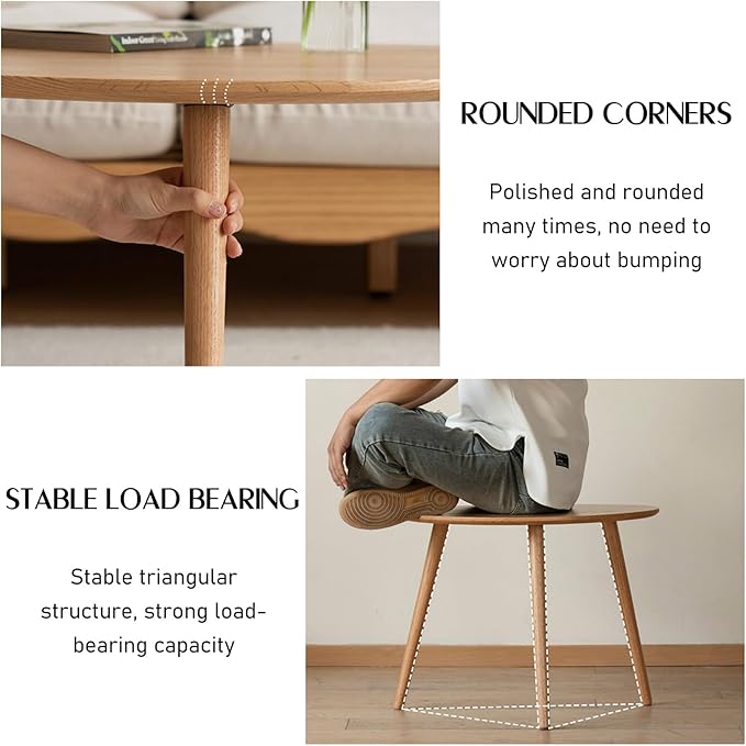 Wayshome Small Oval Coffee Table, 100% Solid Wood Coffee Tables Mid Century Modern Table for Living Room Side Table End Tables for Home(Original Wood Color, 33.46''x22.83''x15.74'')