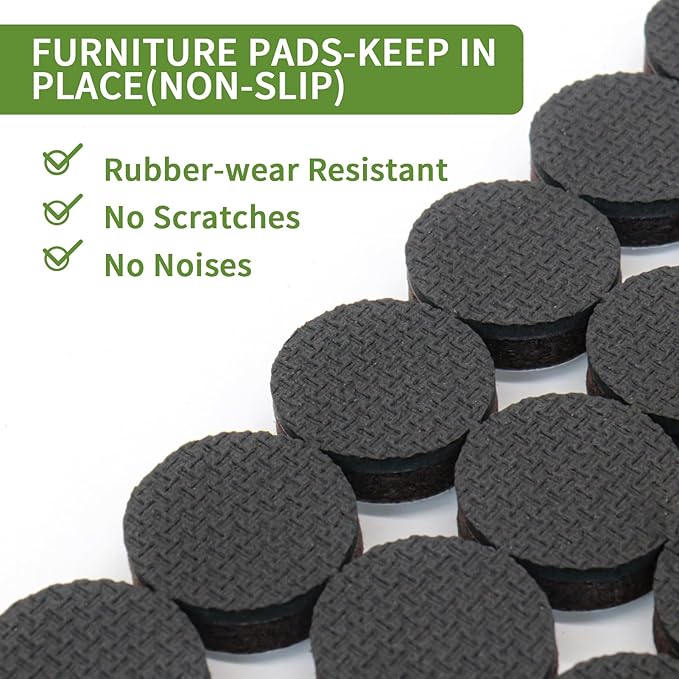 COVERCORNER Non Slip Furniture Pads 60 PCS - 36 pcs 1” Round + 24 pcs 2" Square - Anti Slip Furniture Pads - Self Adhesive Rubber Feet Furniture Feet - Chair Leg Floor Protectors
