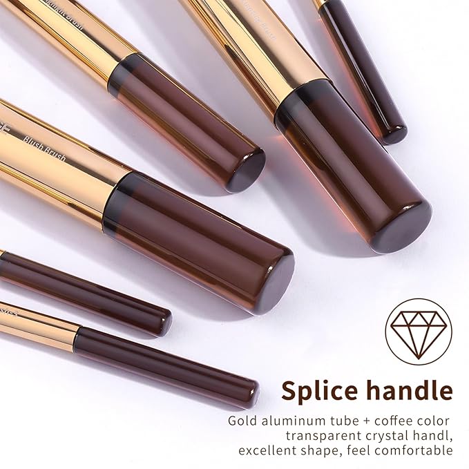 MAANGE 14-Piece Makeup Brush Set with Aluminum Ferrule- Premium Synthetic Makeup Brushes Kit Foundation Powder Brush Eye Shadow for Beginners & Professionals(Gold Coffee)