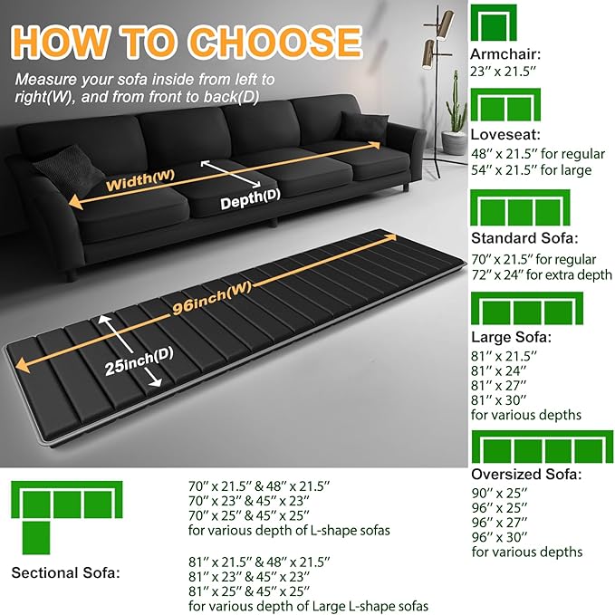 LAVEVE Heavy Duty Couch Cushion Support Board for Sagging Sofa, 25''x96'' Extra Thick Solid Wood Under Couch Insert with Anti-Slip Dots, Perfectly Fix and Protect Oversized Sofa, Extend Couch Life