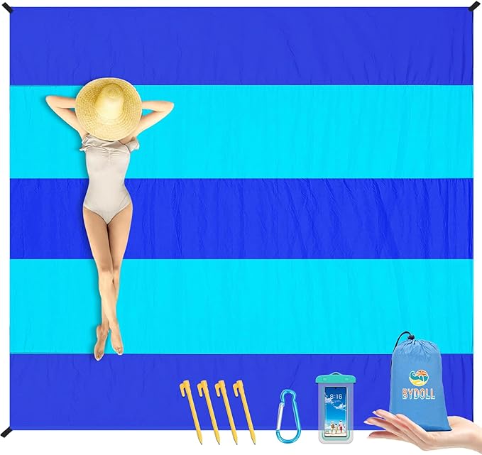 BYDOLL Nylon Beach Blanket Waterproof Sandproof Oversized 7'x7' Suits 1-5 Adults Sand Free Extra Large Blanket Lightweight...