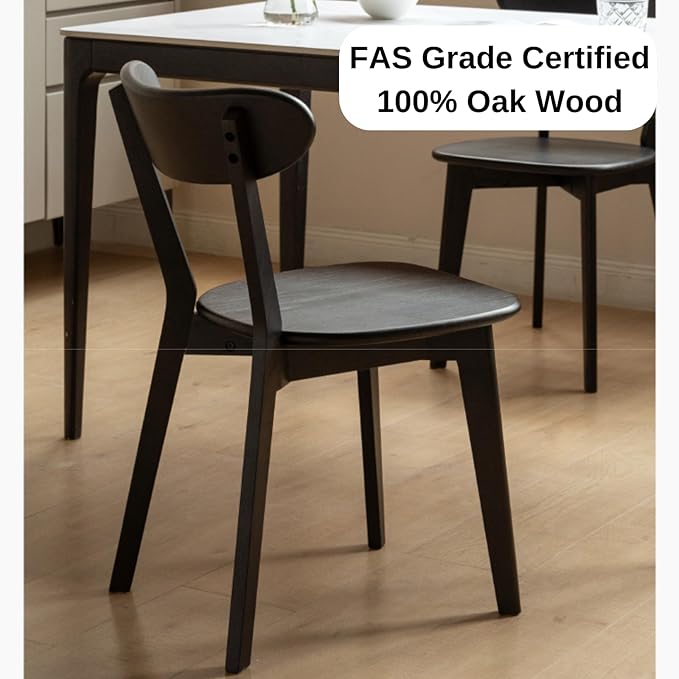 Bamskov 100% Solid Oak Wood Dining Room Chairs - Practical Kitchen Chairs - Wood Chair for Dining Room, Kitchen (1, Black)