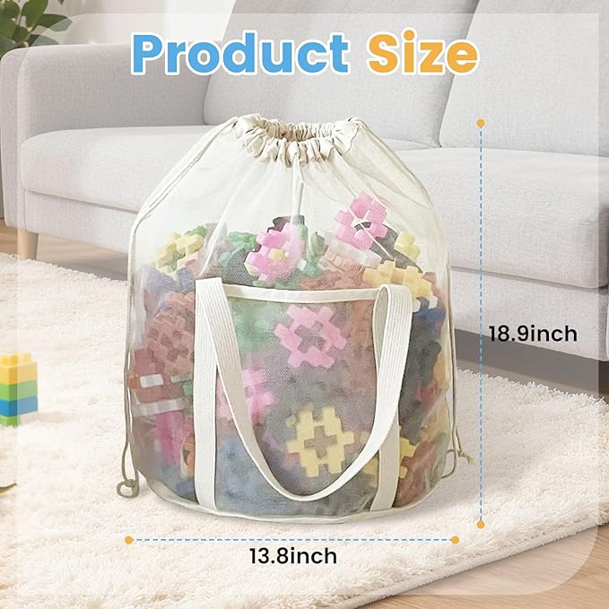 4 Pack Large Mesh Toy Storage Bags,Heavy Duty Mesh Bag with Drawstring, Durable & Breathable for Toys, Laundry, Pool & Beach Accessories, Home & Travel Organization