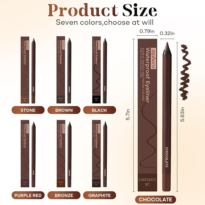 GlamStroke 24 Hr Waterproof Eyeliner Pencil, Long Lasting Sharpenable Eye Liner, No Smudge, No Fade, Smooth Glide for Precise Eye Makeup (7PCS)