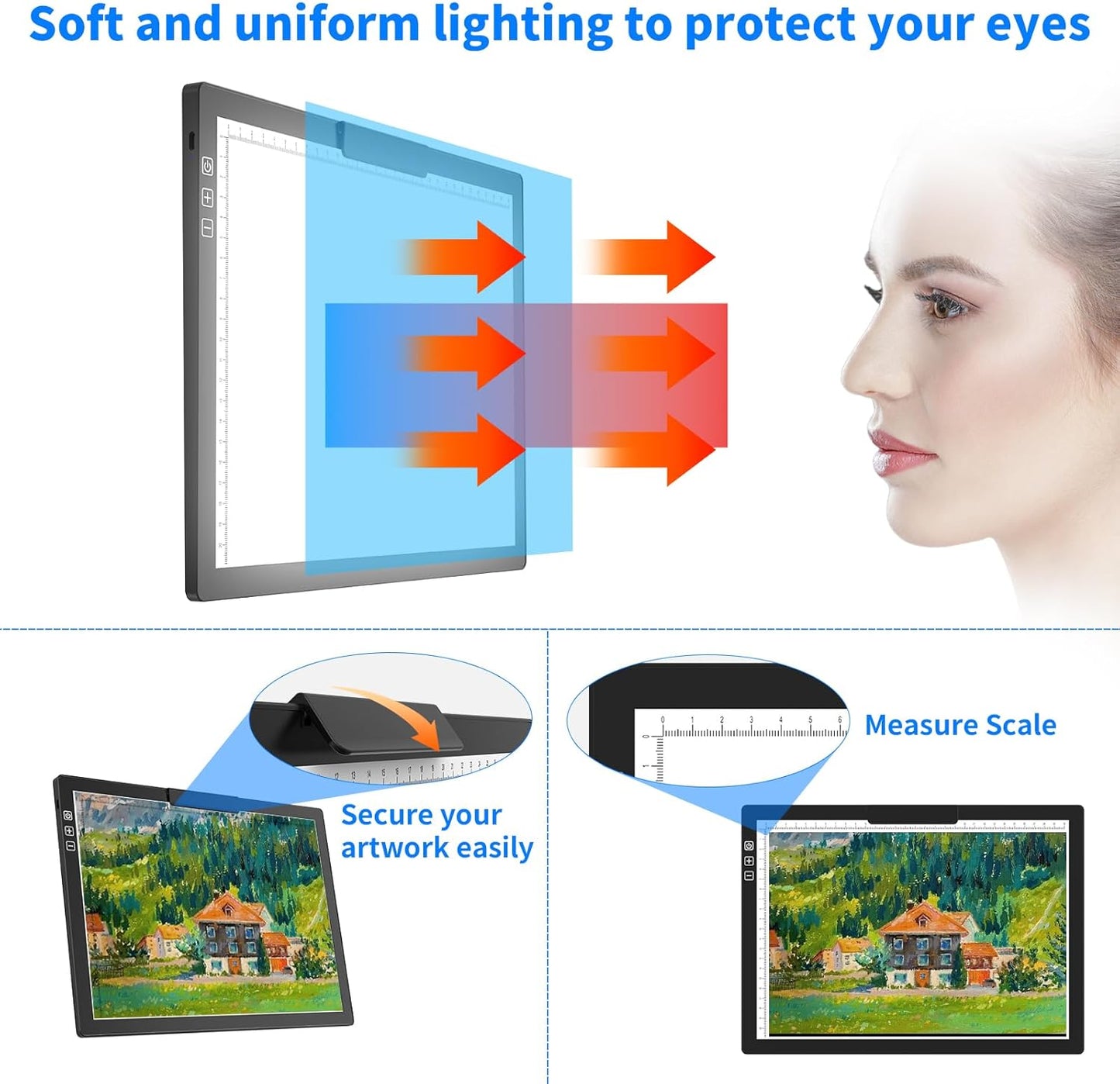HIUKCOLED Rechargeable A4 Light Pad, Battery Powered Light Board with Carry Bag, Built-in Top Clip＆Stand, Stepless Dimmable＆6-Level Brightness Adjustable, Wireless LED Tracing Box for Weeing Vinyl
