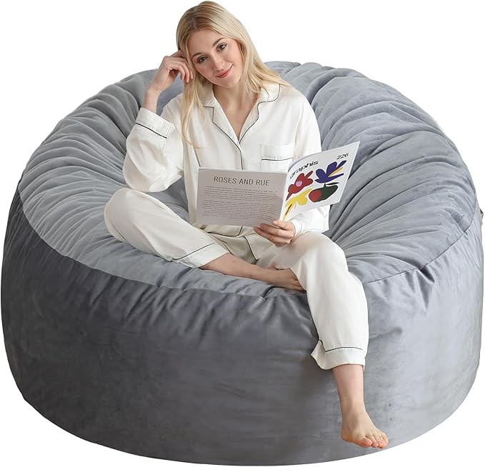3 Ft Bean Bag Chair, Memory Foam Bean Bag Chairs for Adults with Filling, Round Bean Bag Sofa with Filler Included, Beanba...