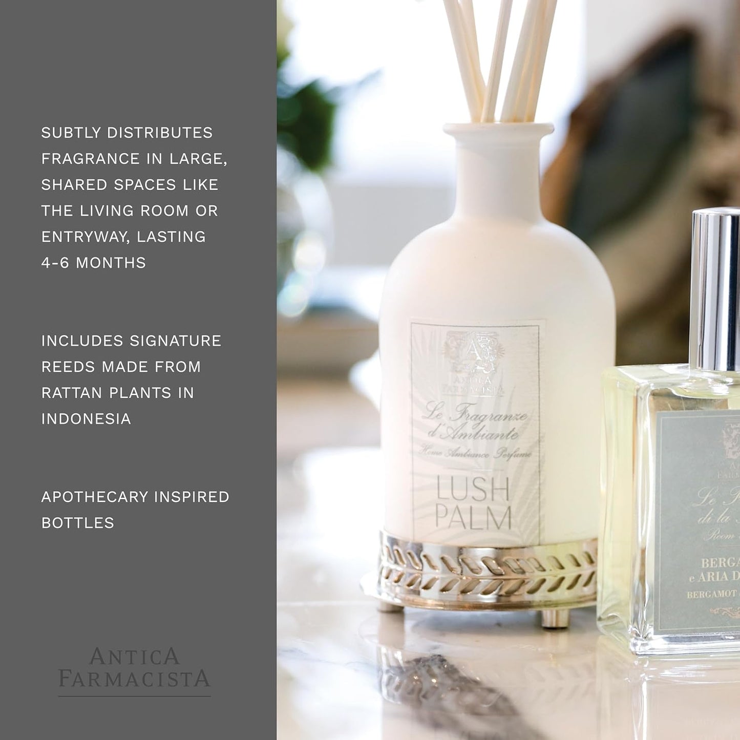 Antica Farmacista Home Ambiance Diffuser - Long-Lasting Reed Scent Diffuser - Luxury Room Freshener Gift - Lush Palm, 16.9 fl oz