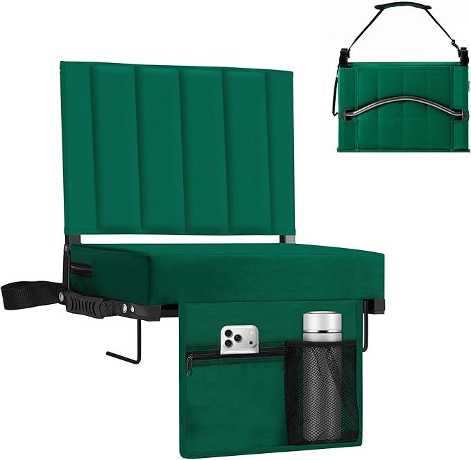Halituny Stadium Seat for Bleachers with Back Support, Portable Bleacher Seat with Wide Comfy Padded Cushion, Metal Hook, Folding Stadium Chair with Shoulder Strap, Carry Handle, Cup Holder