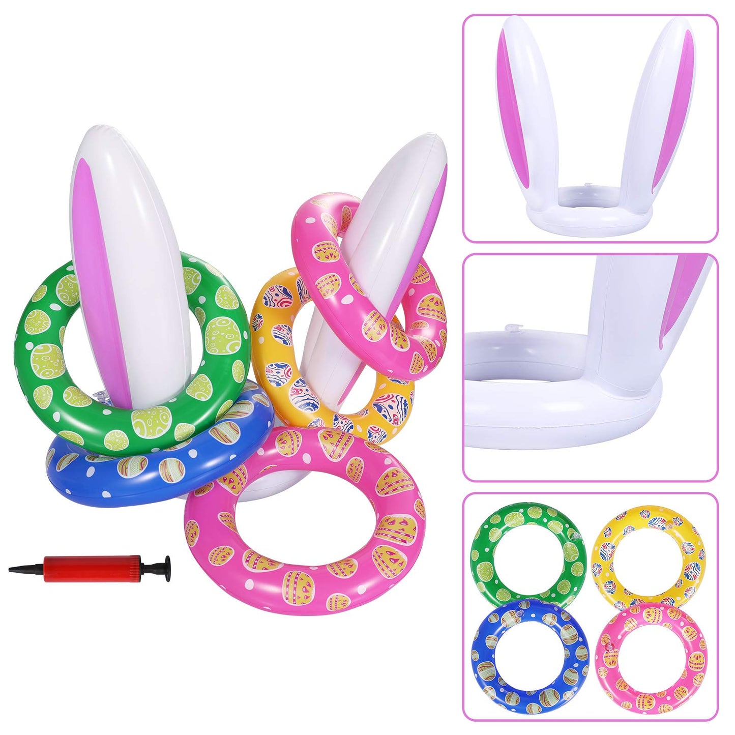 Max Fun Easter Inflatable Bunny Ring Toss Games Inflatable Toss Game for Easter Party Favors Indoor Outdoor Games (Easter Bunny Ears Ring Toss)