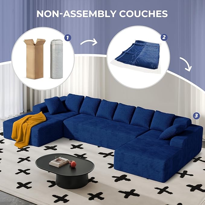 131'' Large Sectional Couches with Chaise Lounge, U-Shaped No Assembly Required Deep Seat Modular Cloud Sofa for Living Room 1PCS, Bedroom