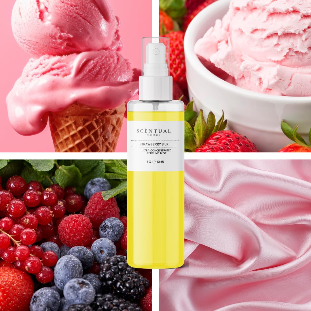 Scentual Fragrances, Luxury Perfume Oil, Ultra-Concentrated Women Roll-On Fragrance Oil, Long Lasting Rollerball Travel Mini Perfume, Vegan, Alcohol & Cruelty Free 10ml (Strawberry Silk)