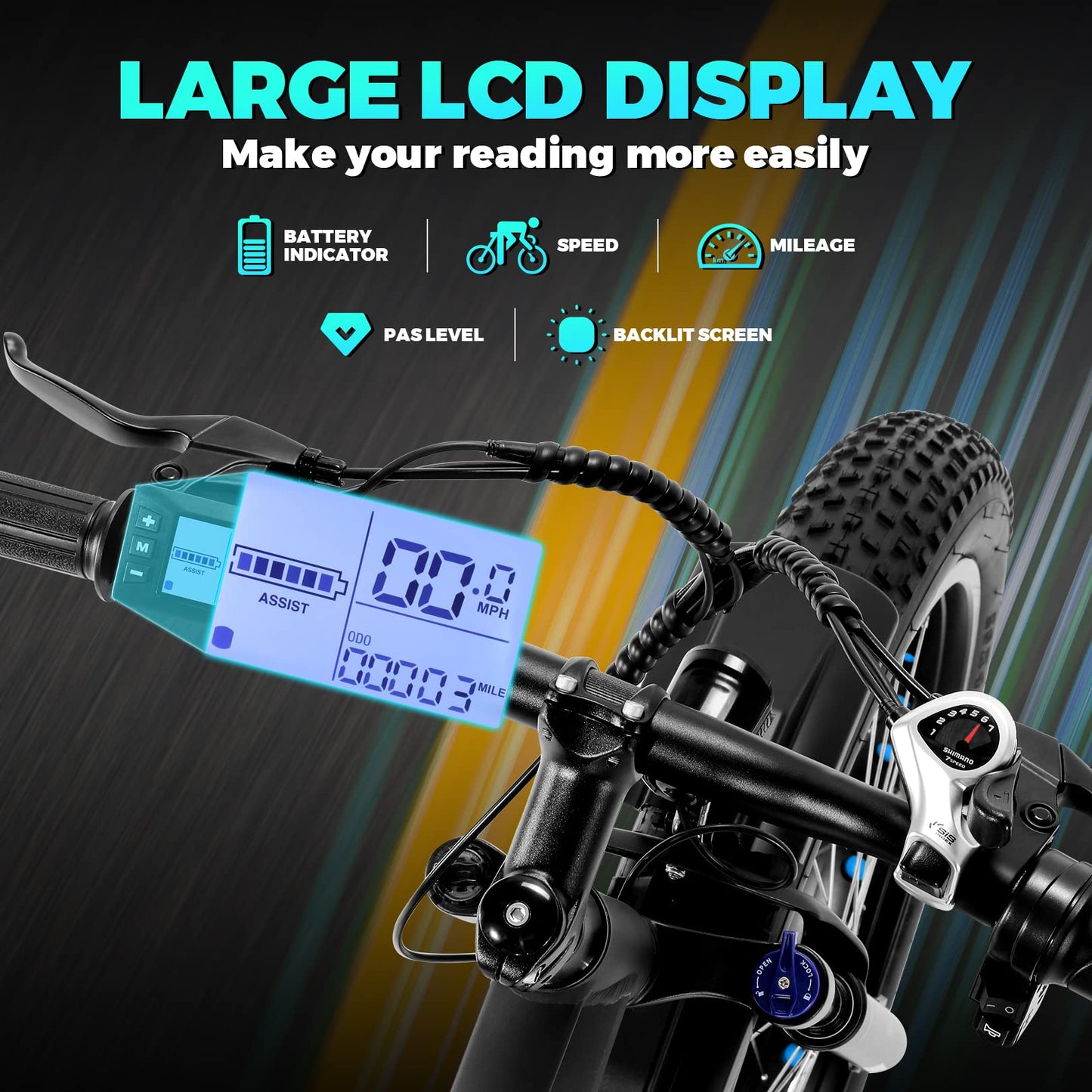 Speedrid Electric Bike 26" Fat Tire Electric Bike for Adult, 20mph 500W 48V 13Ah Removable Lithium-Ion Battery Electric Mountain Bike, 3H Fast Charge, Lockable Suspension Fork-7 Speed (2 PCS)