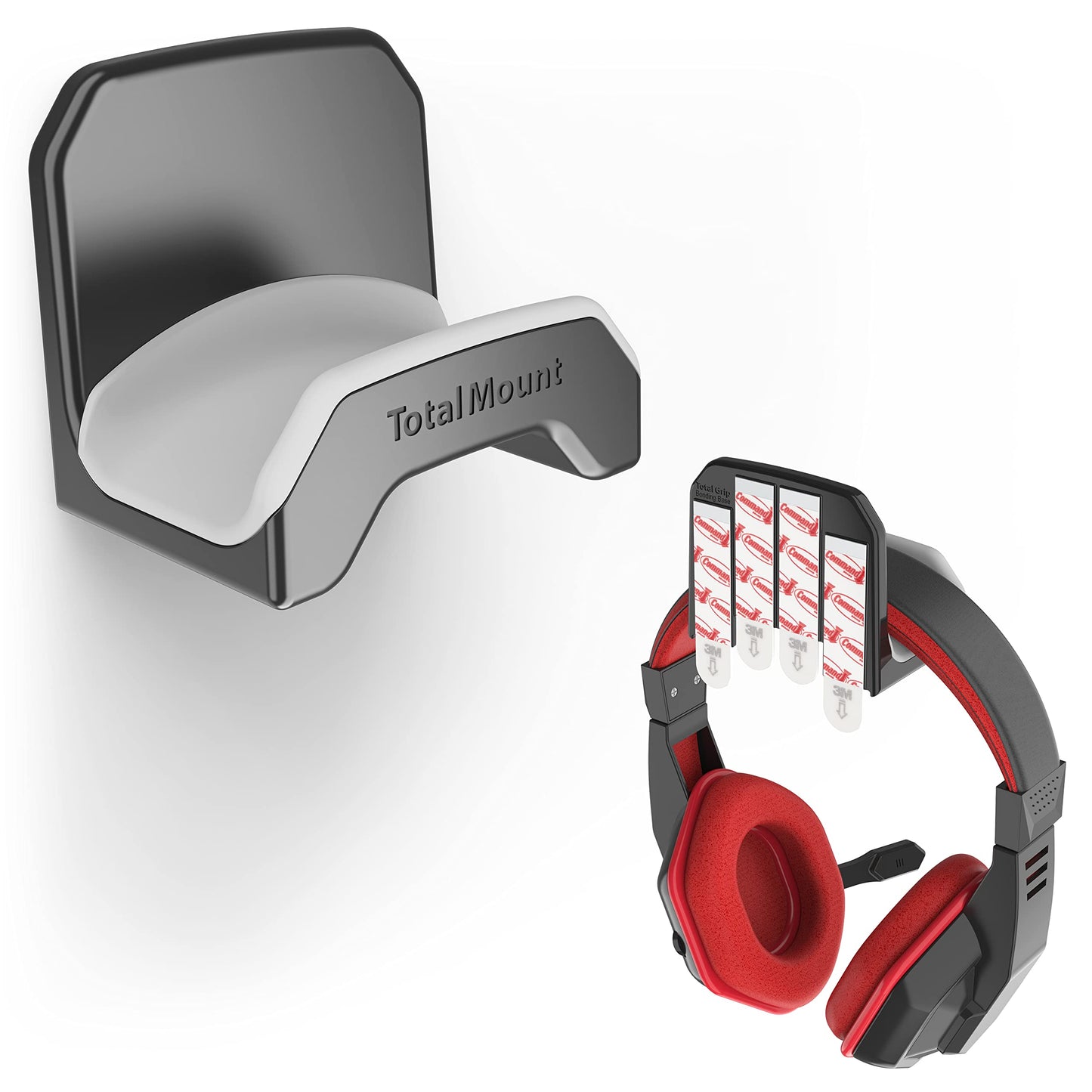 TotalMount Gaming Headset Hangers - Include Removable Adhesive Strips for Easy, Damage-Free Wall, Desk, or PC Mounting (Black He