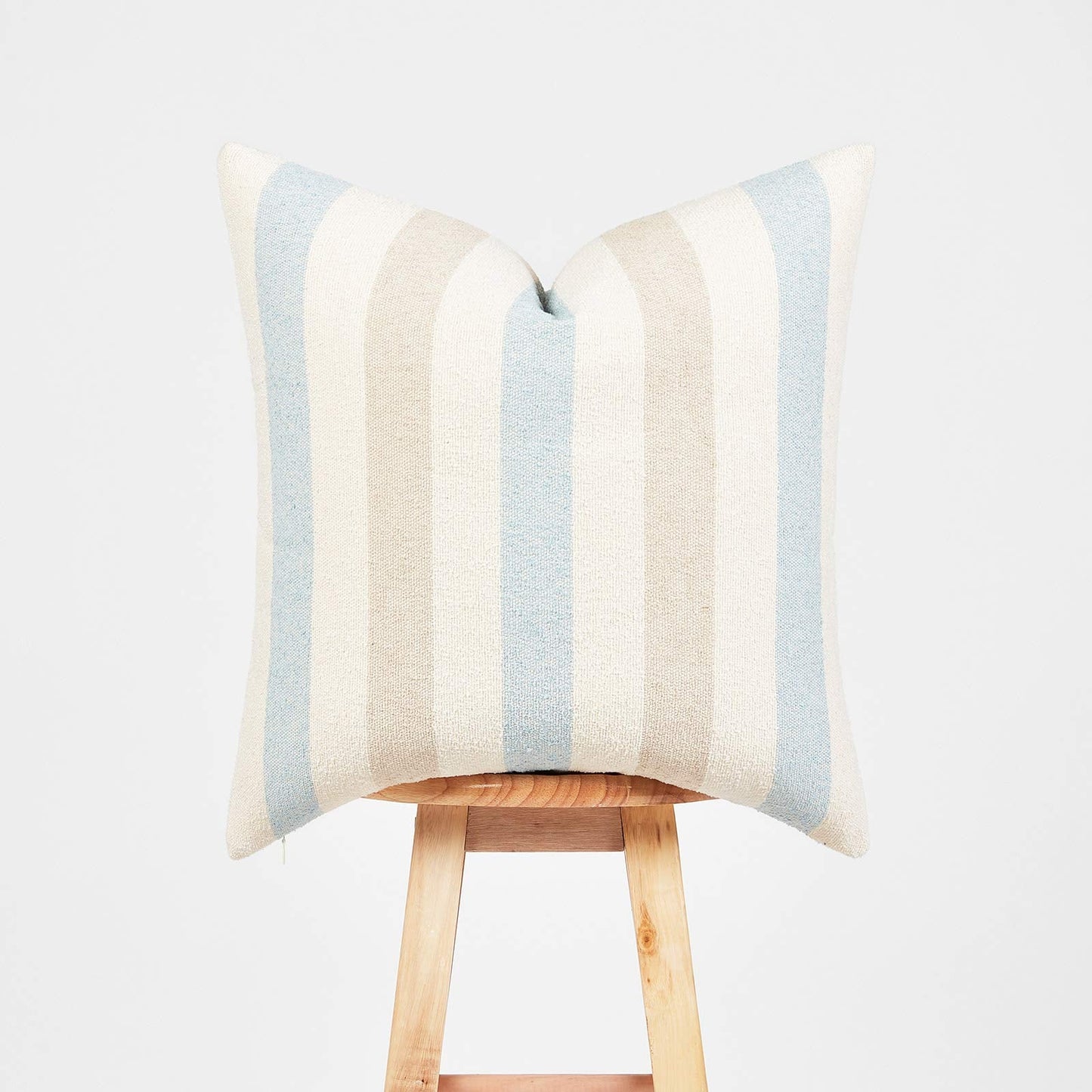 Hofdeco Beach Coastal Decorative Pillow Cover ONLY for Couch, Sofa, or Bed, Light Blue Tan Taupe Woven Stripe, 18"x18"