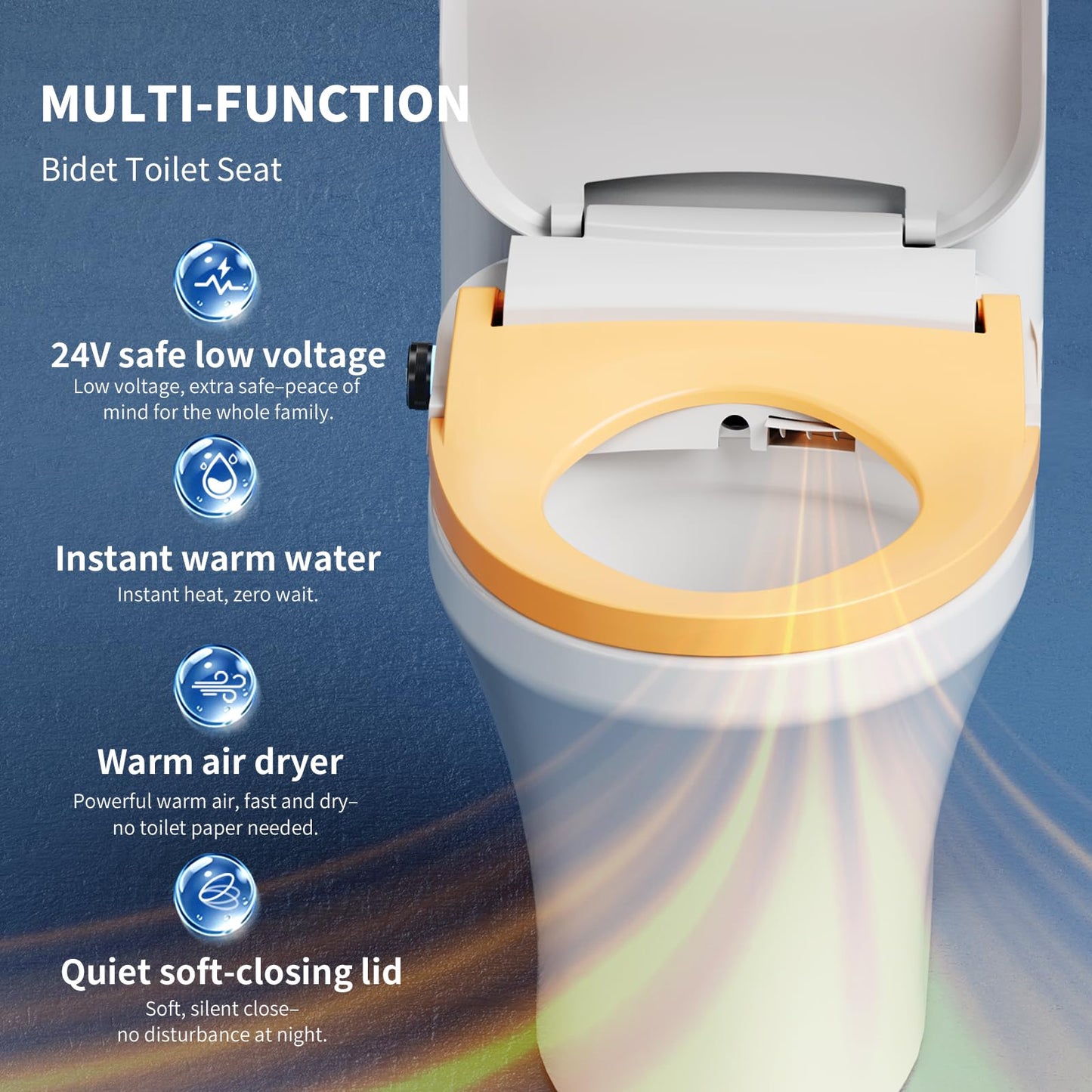 Jevinni Electric Bidet Toilet Seat Elongated, Heated Smart Bidet Seat with Instant Warm Water & Dryer, Self-Cleaning Nozzle, Soft Close Lid, Night Light-Adjustable Water Pressure for Men Women & Child