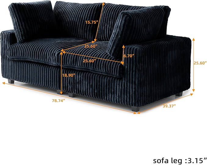 WJShome Cloud Modular Sectional Sofa,78" Plush Sofas for Living Room,Love Sofa Couch,2 Seater Comfy Couch Deep Seat Couches, Covers Washable&Replaceable (Black)