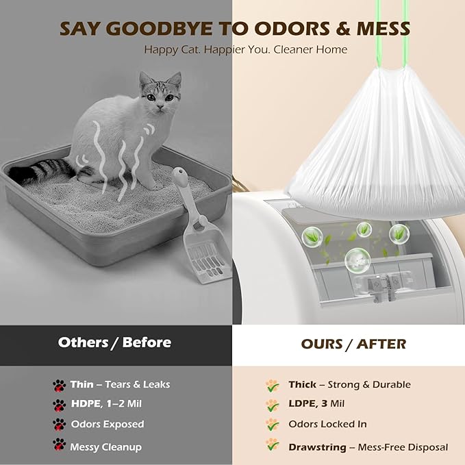 Automatic Cat Litter Box Liners Bags, Self-Cleaning Kitty Litter Liners Bags Compatible with MeoWant-SC01 & MeoWant-SC02, Heavy-Duty Thick Drawstring Replacement Liner Bag 18" x 12.6" (120 PCS)