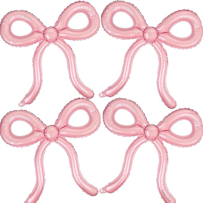 4 Pcs Pink Bow Balloons Bow Birthday Decorations for Girls Women Bow Theme Valentines Day Party Decorations for Bridal Sho...
