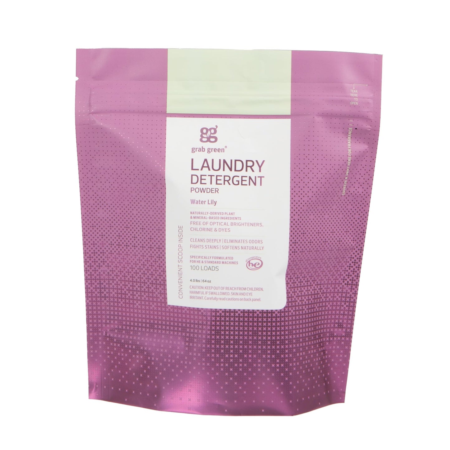 Grab Green Natural 3-in-1 Laundry Detergent Powder, Water Lily, 100 Loads