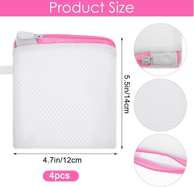 4PCS Laundry Pod Anti-Sticking Bag for Pods Scented Beads Wash Foldable Washing Machine Soap Pouch Small Mini Mesh Laundry Bag Lingerie Bags for Washing Delicates Bags Zipper