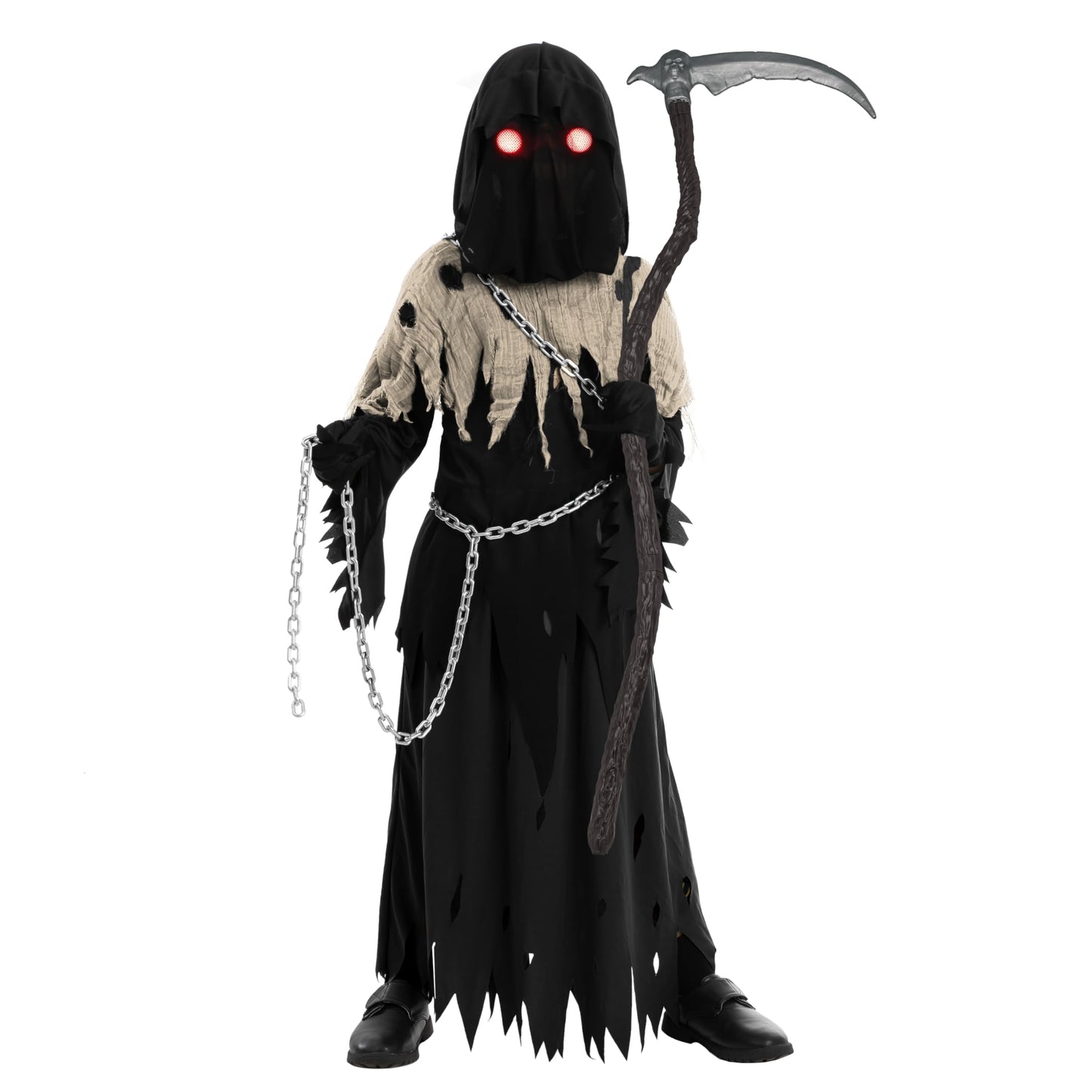 Spooktacular Creations Glowing Eyes Grim Reaper Costume for Kids, Halloween Costume for Boys, Halloween, Dress-up Party-Brown