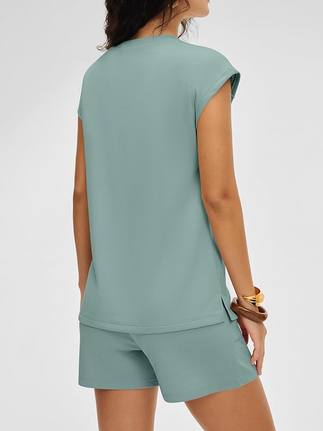 ANRABESS Women Summer Two Piece Lounge Short Sets 2026 Beach Vacation Travel Airport Outfits Comfy Fashion Sweatsuits