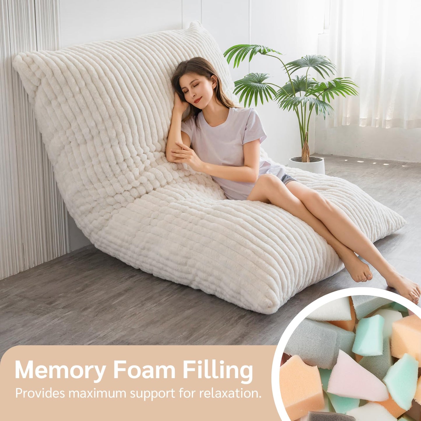 BYBYME 3 in 1 Bean Bag Chairs, Bean Bag Bed for Adults High-Density Foam Filling, Convertible Sofa Bed Faux Fur, Giant Bean Bag Chairs for Adults