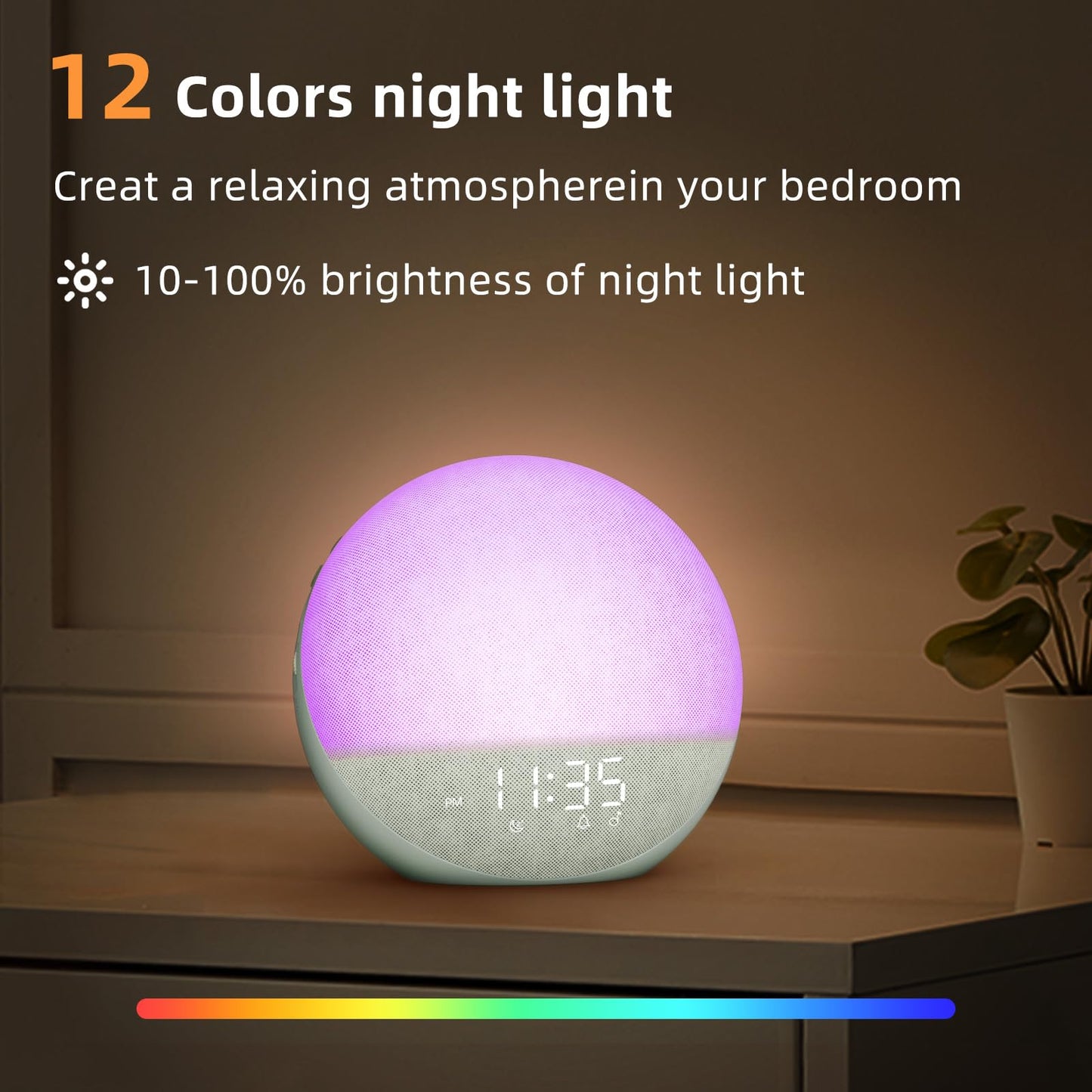 Sunrise Alarm Clock White Noise Machine: Natural Wake Up Light - Dimmable Clock with Bluetooth Speaker for Bedroom - 25 Sleep Sounds for Baby Adults Kids Sage Green