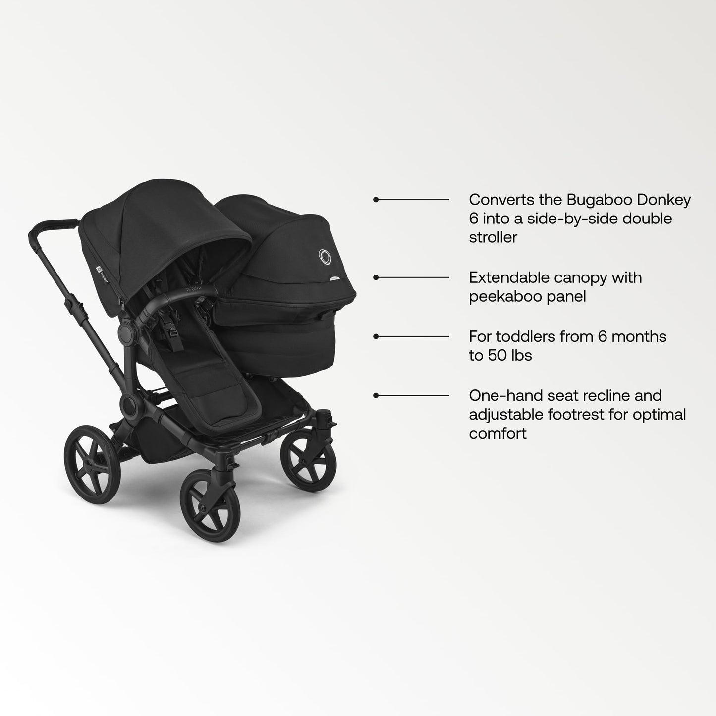Bugaboo Donkey 6 Sibling Seat – Complete Second Seat Kit for Side-by-Side Double Stroller Conversion, Reversible & Reclining Toddler Seat with Sun Canopy – Cocoa Brown